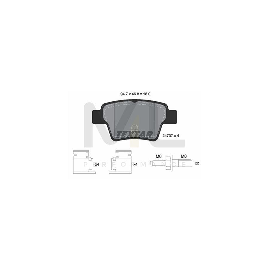 TEXTAR 2473701 Brake pad set not prepared for wear indicator, with brake caliper screws
