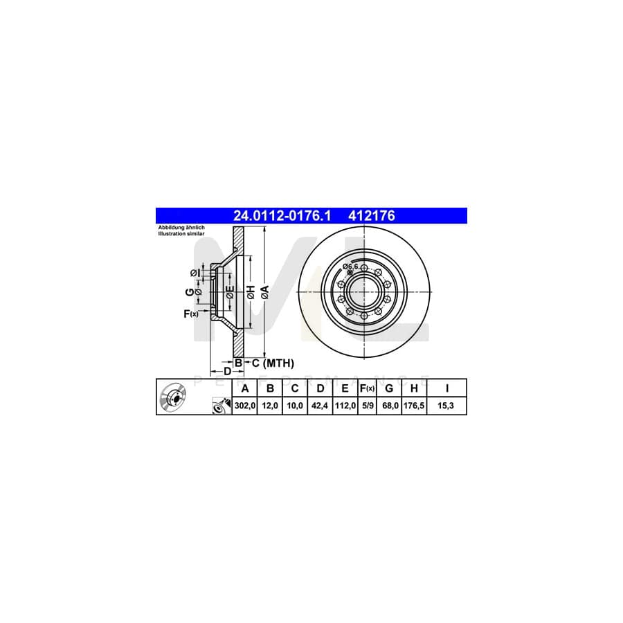 ATE 24.0112-0176.1 Brake Disc for AUDI A6 C6 Allroad (4FH) Solid, Coated, Alloyed / High-carbon  - 1 piece