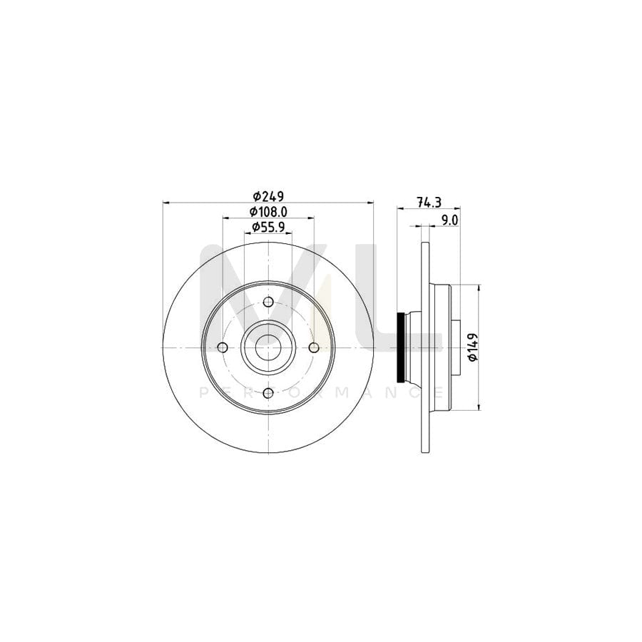 HELLA PRO 8DD 355 123-301 Brake Disc Solid, Coated, with integrated magnetic sensor ring, with wheel bearing, with wheel hub, without wheel studs | ML Performance Car Parts