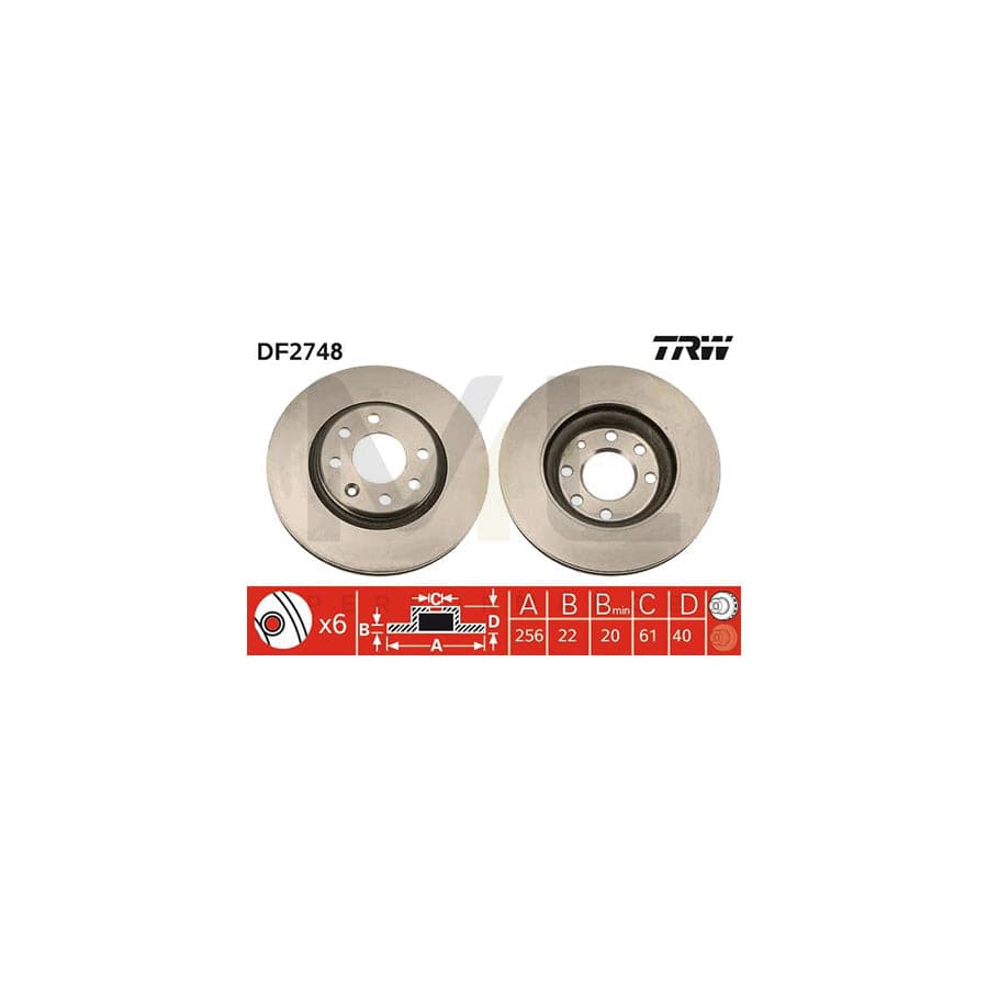 TRW DF2748 Brake Disc Vented, Painted, with bolts/screws  - 1 piece