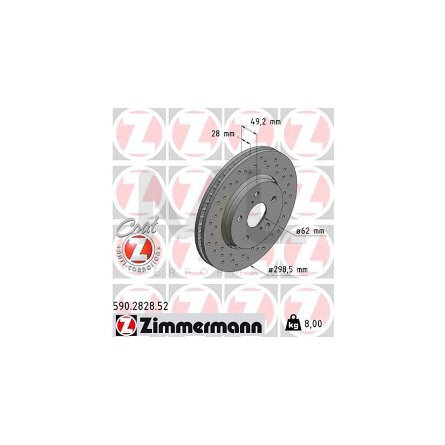 ZIMMERMANN 590.2828.52 Brake Disc for TOYOTA C-HR (AX10) Externally Vented, Perforated, Coated  - 1 piece