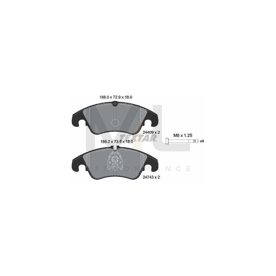 TEXTAR 2440901 Brake pad set for FORD Focus Mk2 Hatchback (DA_, HCP, DP) not prepared for wear indicator, with brake caliper screws