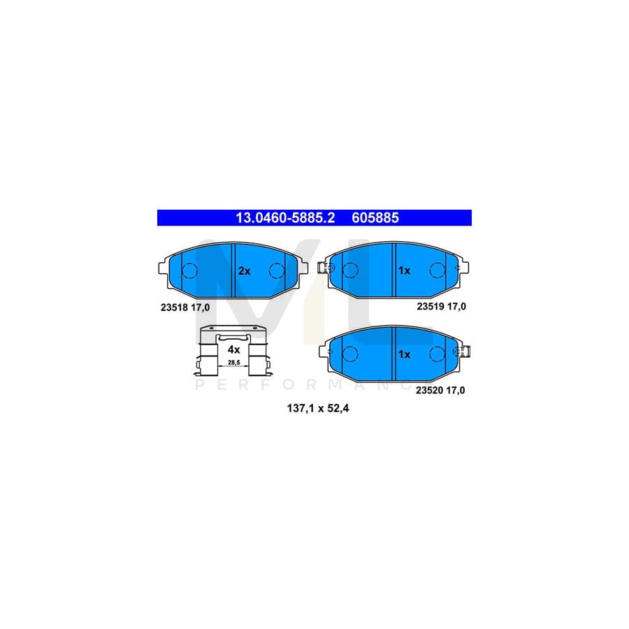 ATE 13.0460-5885.2 Brake pad set with acoustic wear warning, with accessories