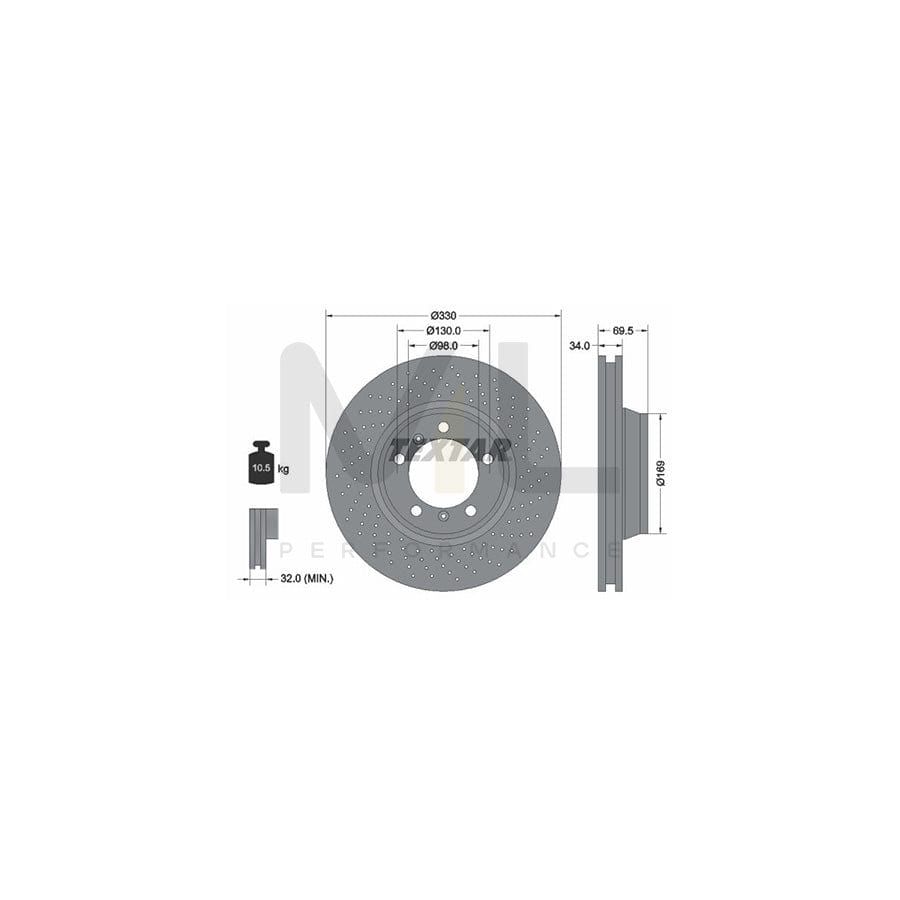 TEXTAR 92150000 Brake Disc Internally Vented, Perforated, without wheel hub, without wheel studs