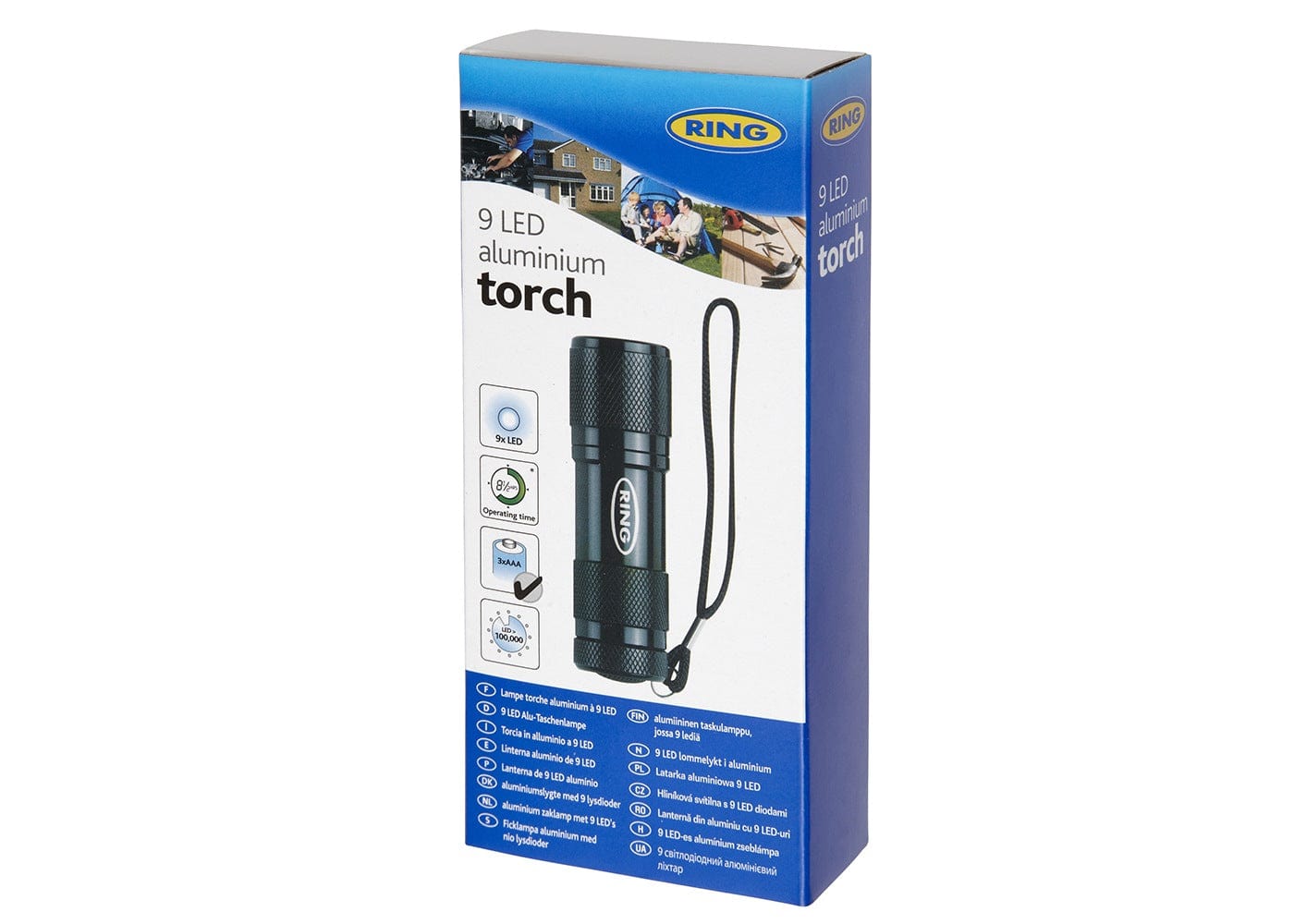 RING RT5158 9 LED Aluminium Torch (Sold only as 12pcs in a counter top display unit)