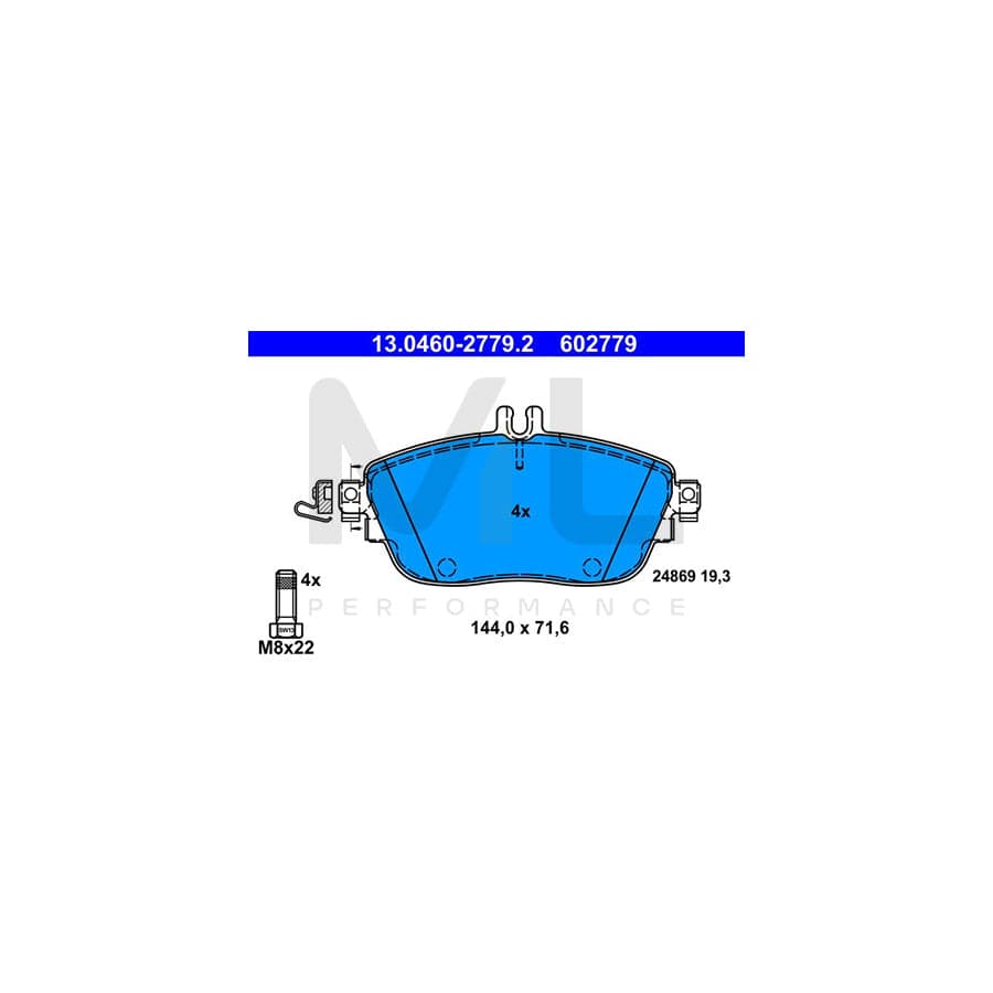 ATE 13.0460-2779.2 Brake pad set excl. wear warning contact, prepared for wear indicator, with brake caliper screws