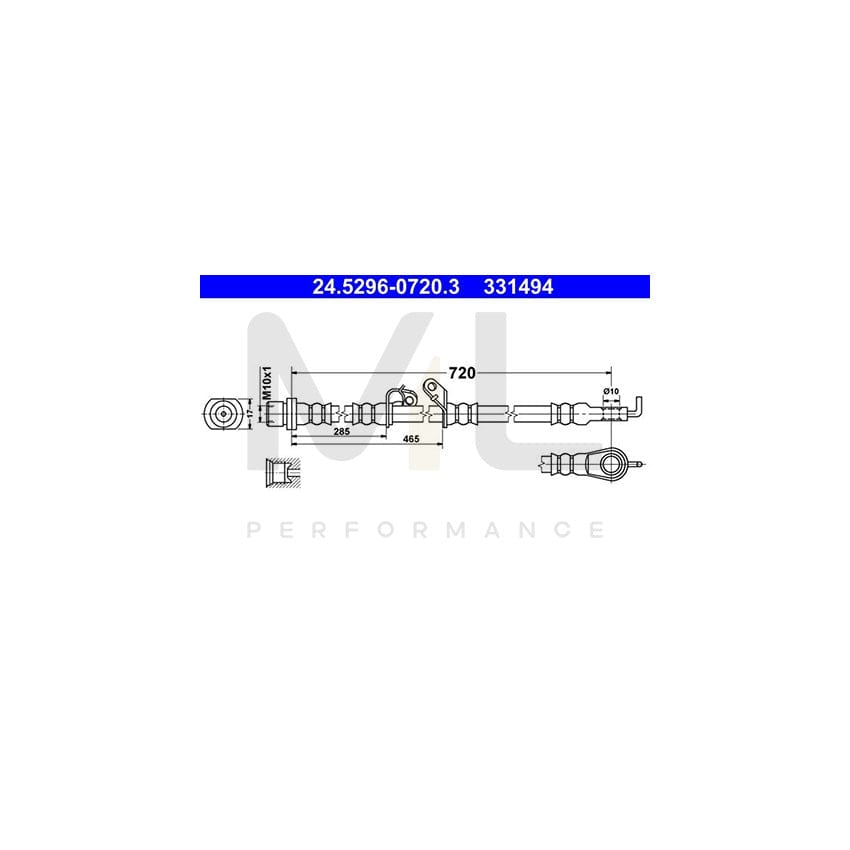 ATE 24.5296-0720.3 Brake Hose for TOYOTA Prius III Hatchback (XW30) 720mm, M10x1