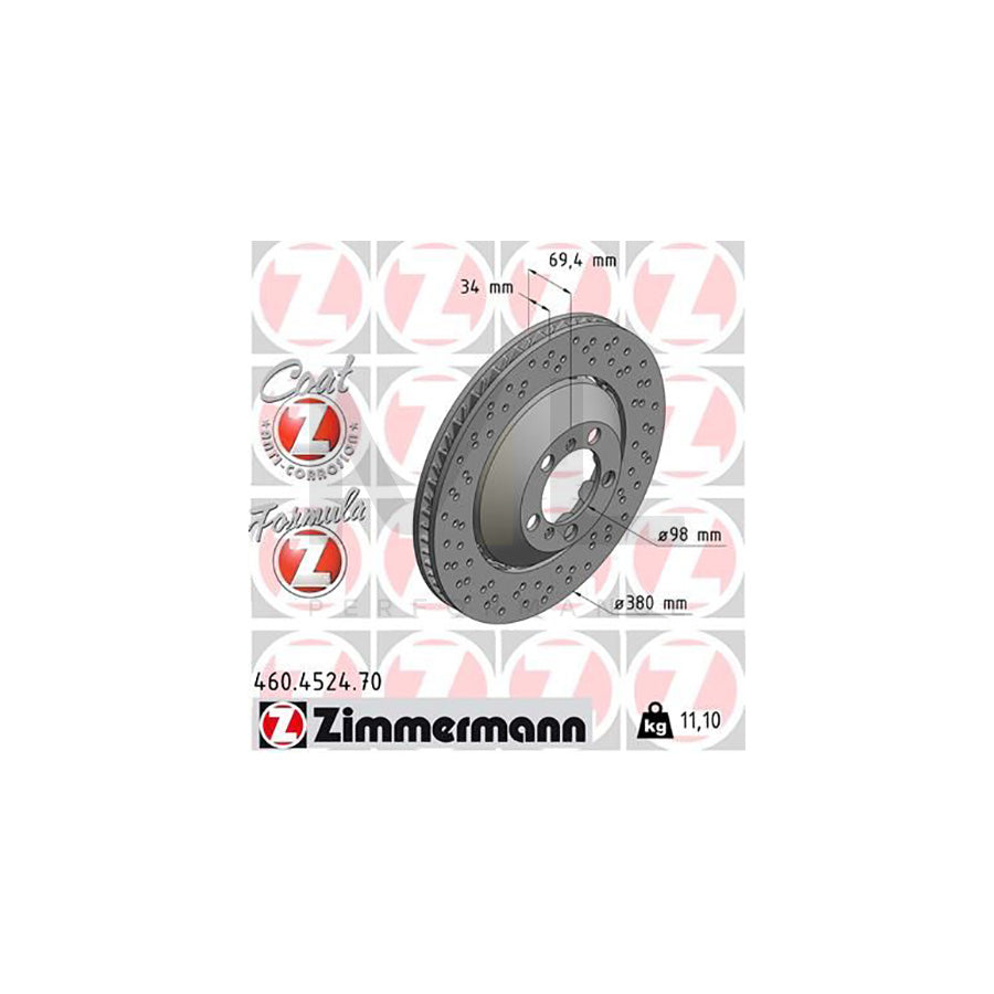 ZIMMERMANN 460.4524.70 Brake Disc for PORSCHE 911 Coupe (991) Perforated, Two-piece brake disc, Vented, Coated, Alloyed / High-carbon