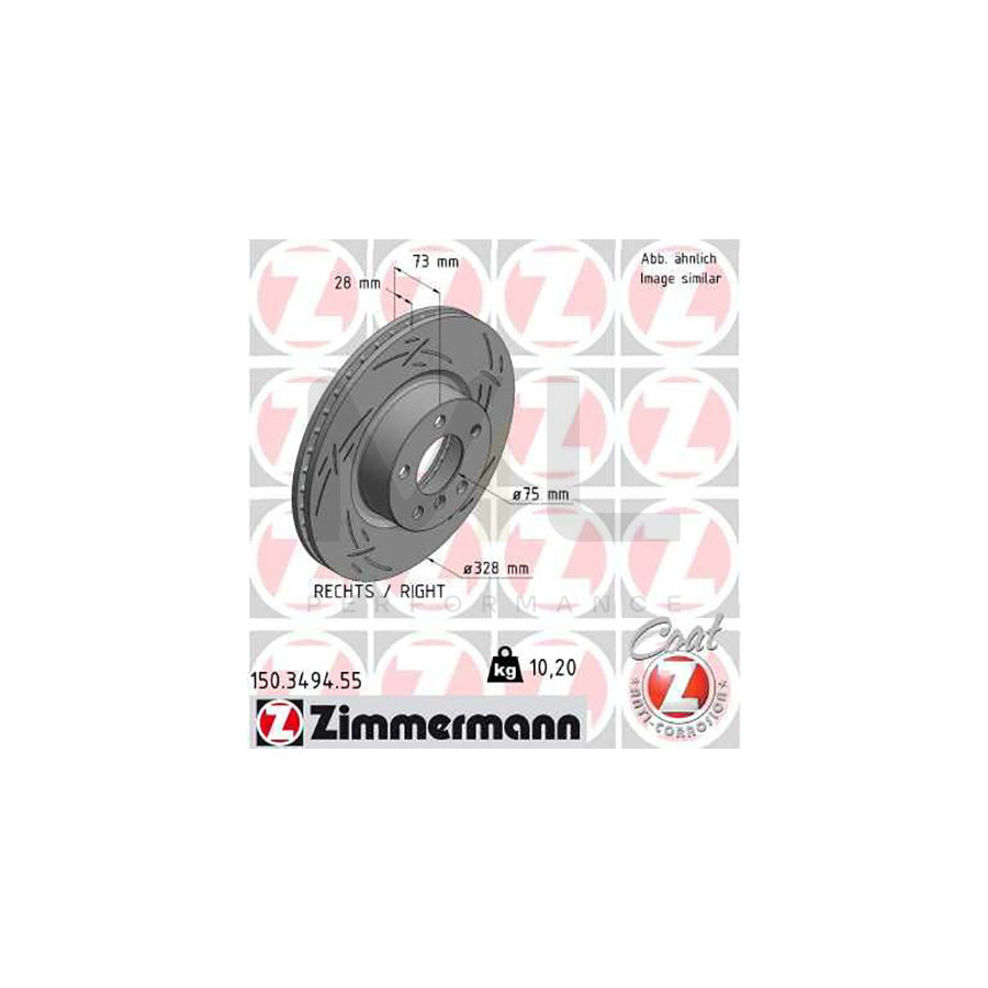 ZIMMERMANN 150.3494.55 Brake Disc Internally Vented, Slotted, Coated, High-carbon