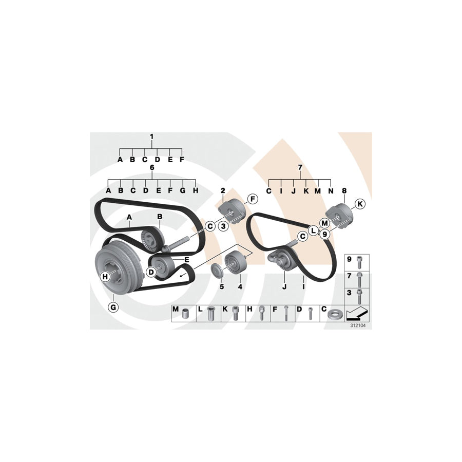 Genuine BMW 11282357311 E83 Set, Belts For Water Pump, Alternator VALUE LINE (Inc. X3)