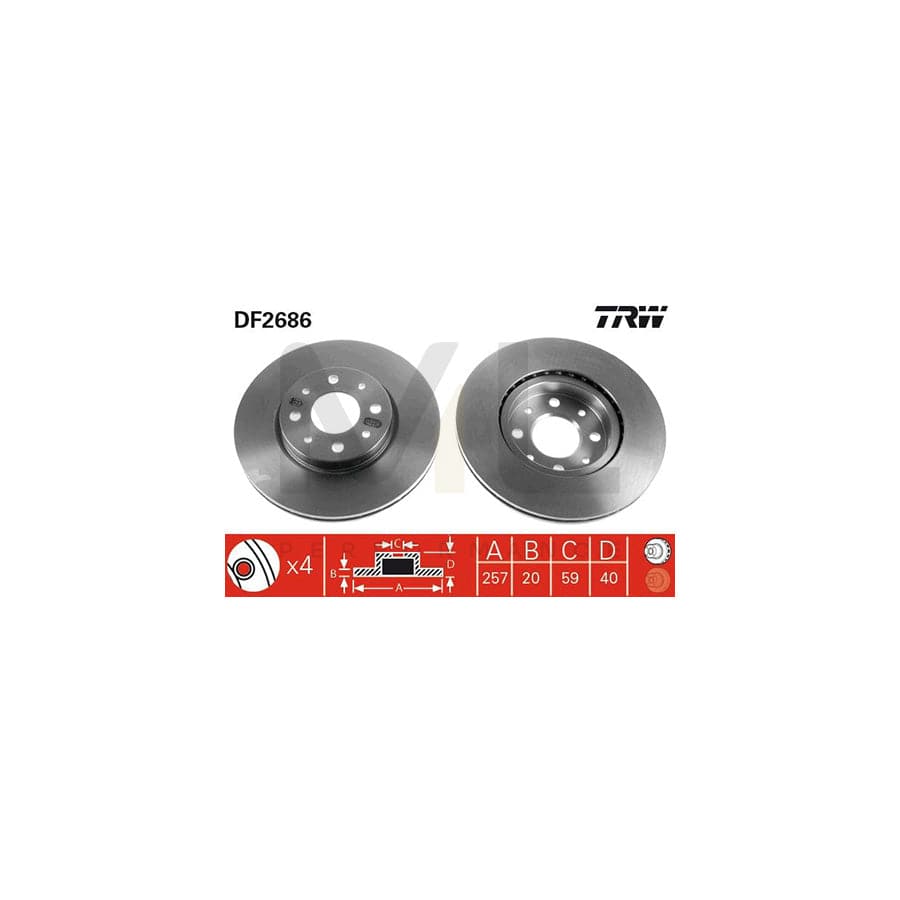 TRW DF2686 Brake Disc Vented, Painted  - 1 piece