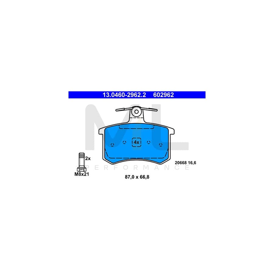 ATE 13.0460-2962.2 Brake pad set excl. wear warning contact, with brake caliper screws