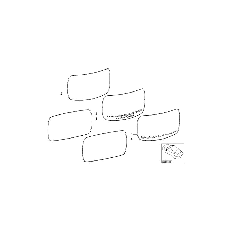 Genuine BMW 51168247769 E53 Mirror Glas Heated Plane Left (Inc. X5)