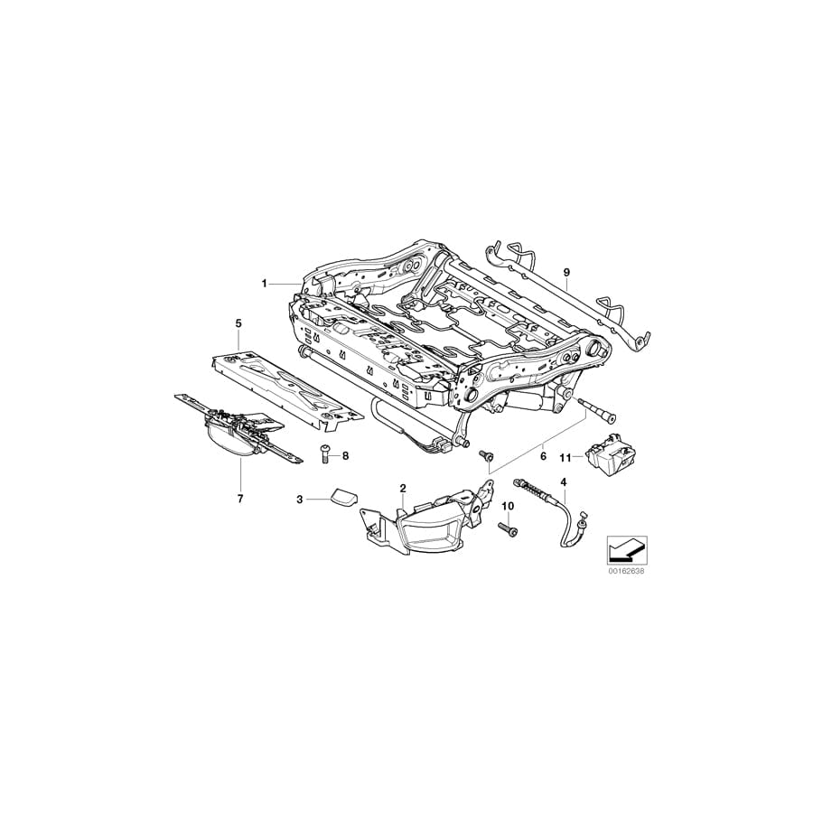 Genuine BMW 52107147601 E61 E60 Seat Frame, Left (Inc. 520d, 545i & 520i)