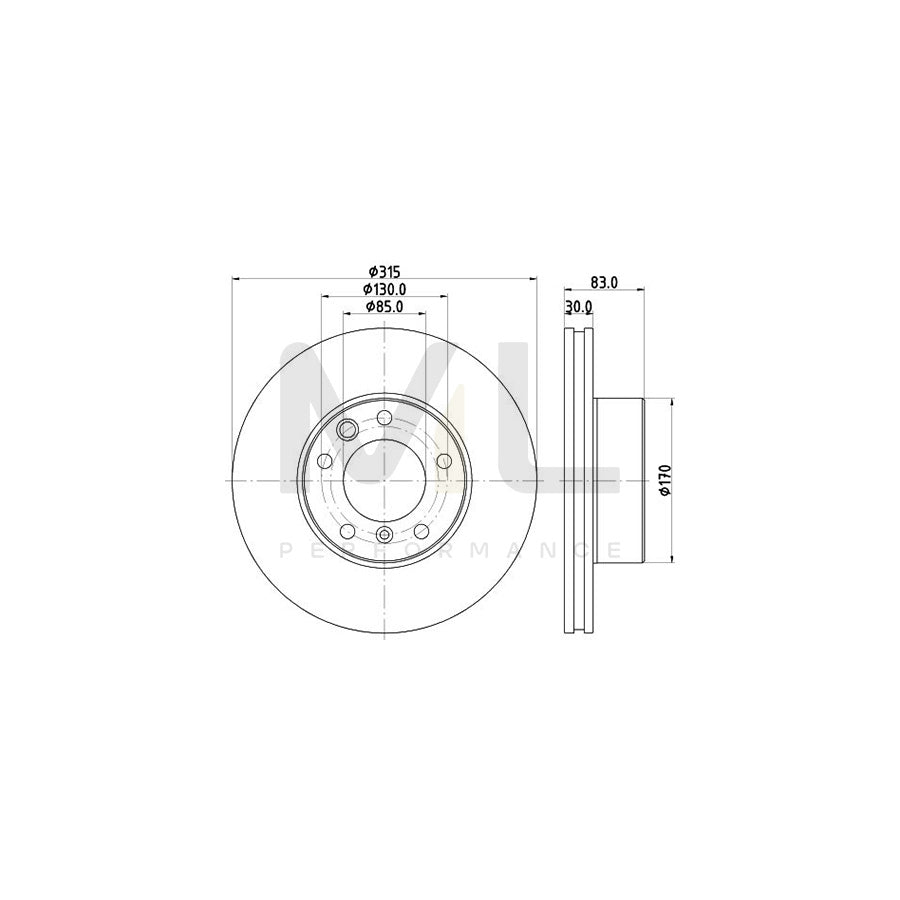 HELLA 8DD 355 132-151 Brake Disc Internally Vented, Coated, High-carbon, without wheel hub, without wheel studs | ML Performance Car Parts