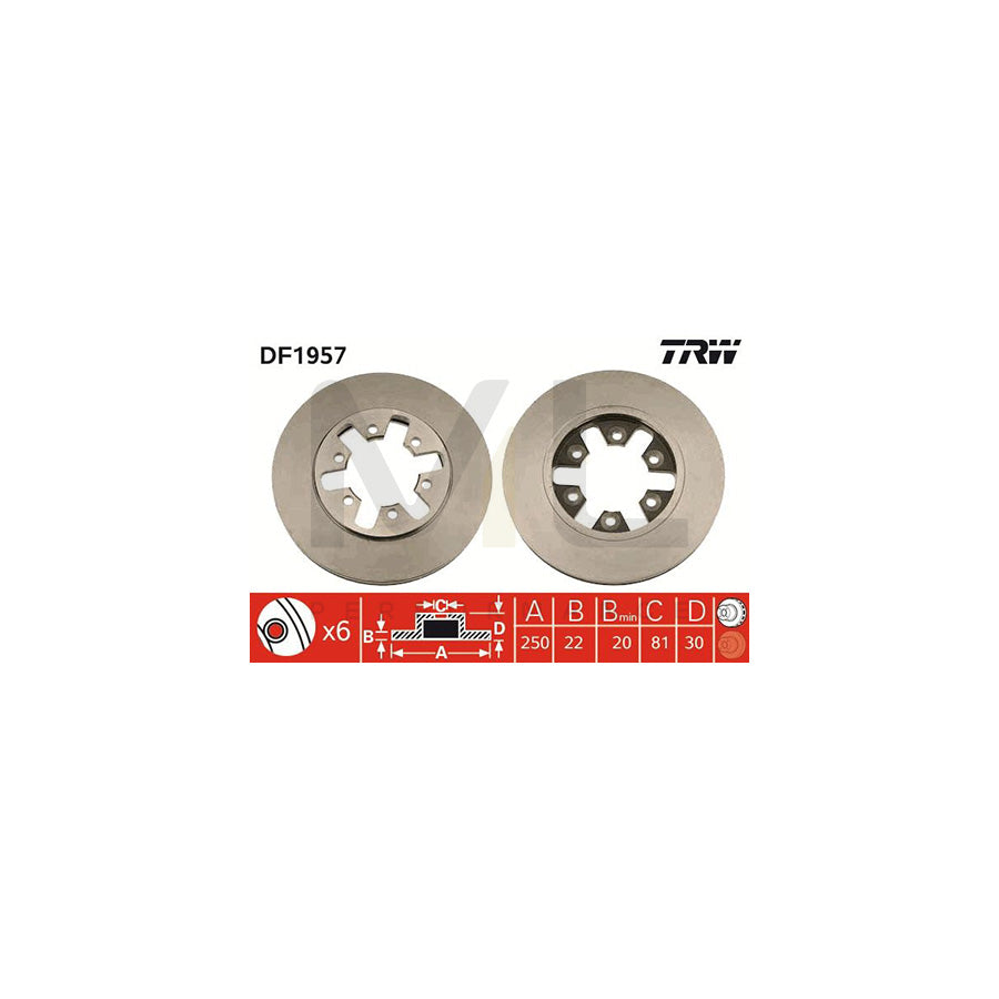 TRW DF1957 Brake Disc for NISSAN Pick Up (720) Vented  - 1 piece