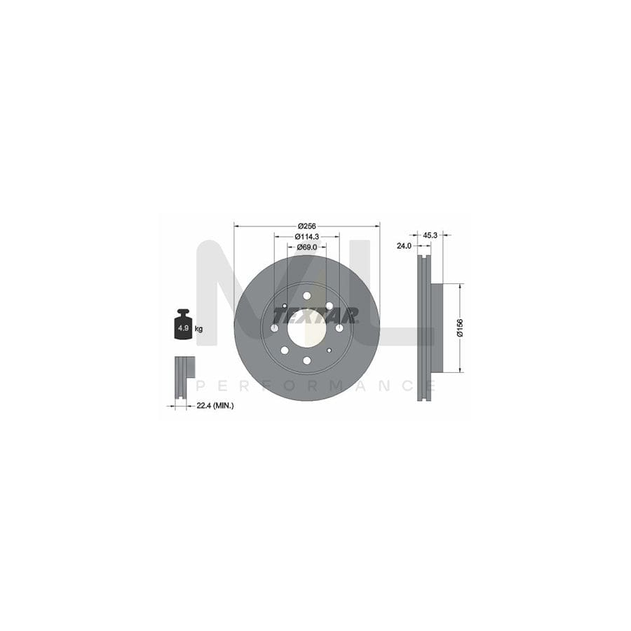 TEXTAR PRO 92103903 Brake Disc Internally Vented, Coated, without wheel hub, without wheel studs  - 1 piece