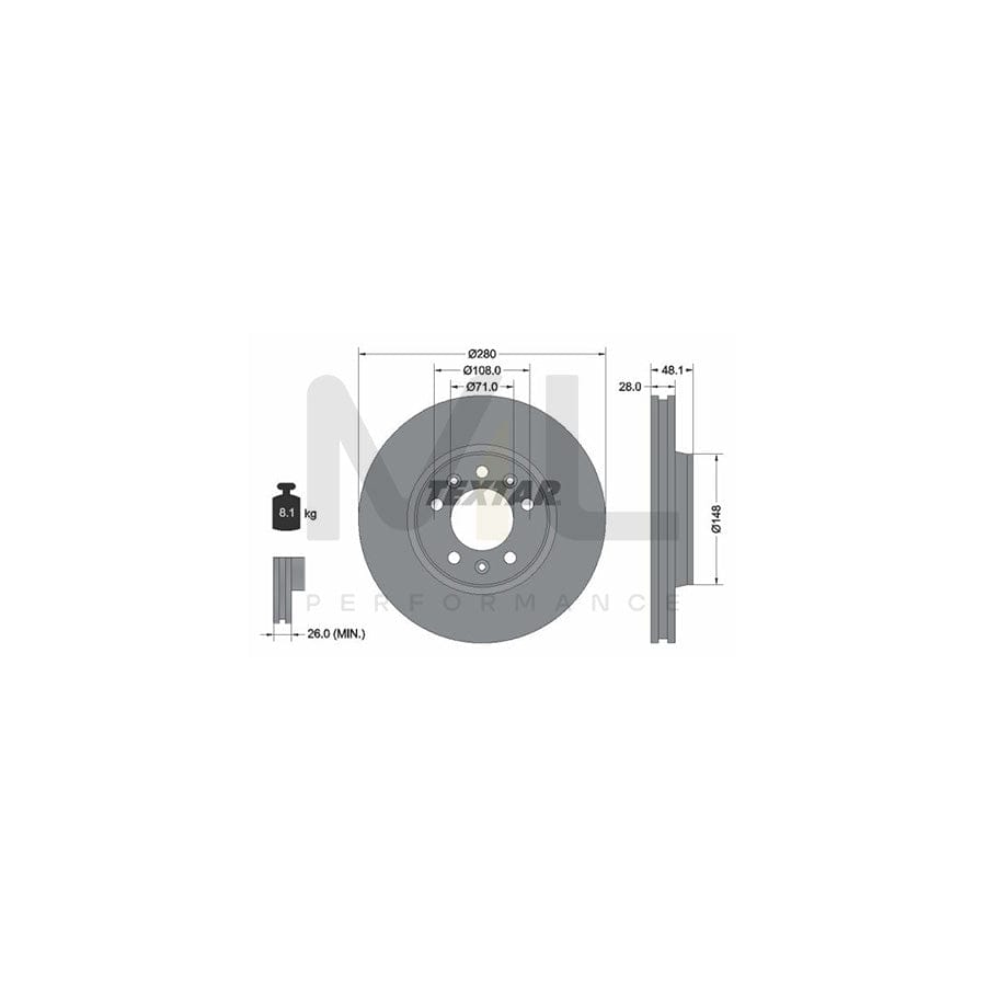 TEXTAR 92156900 Brake Disc Internally Vented, without wheel hub, without wheel studs  - 1 piece