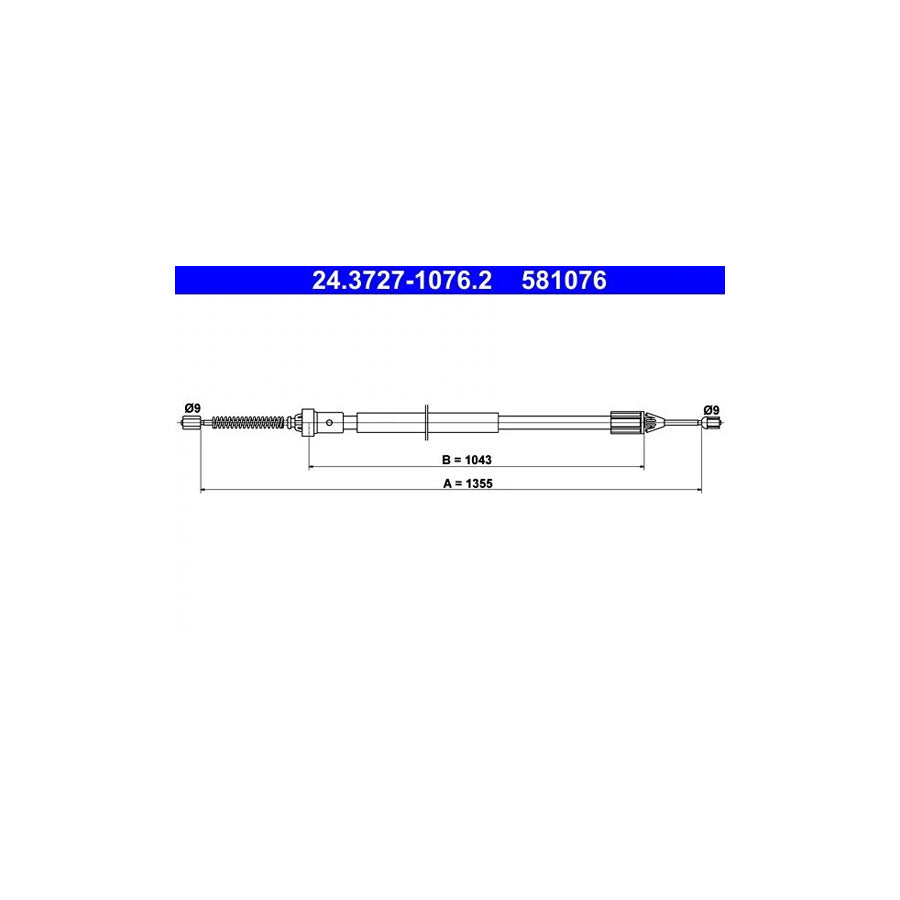 ATE 24.3727-1076.2 Hand Brake Cable for Renault Twingo