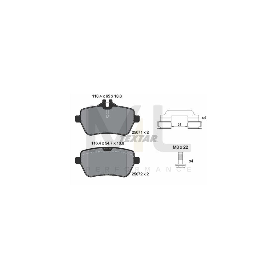 TEXTAR 2507103 Brake pad set prepared for wear indicator, with brake caliper screws, with accessories