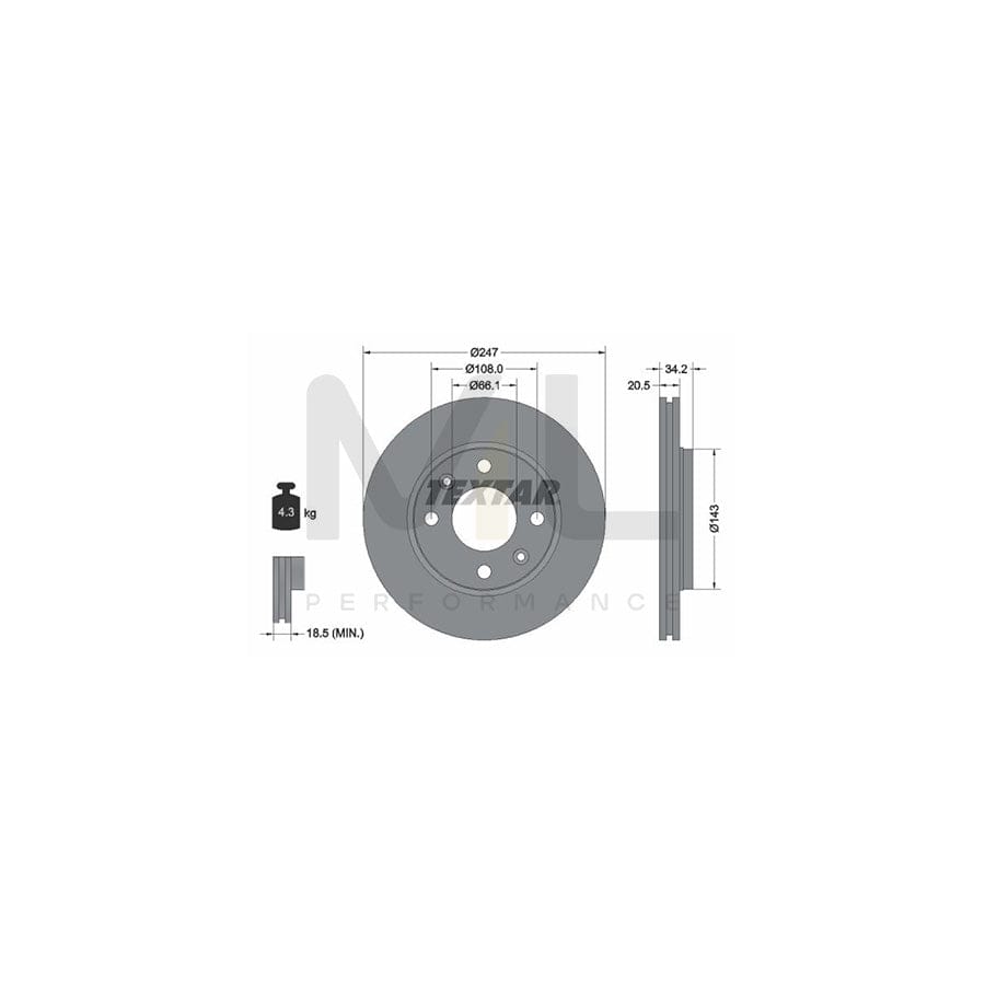 TEXTAR 92043100 Brake Disc Internally Vented, without wheel hub, without wheel studs  - 1 piece