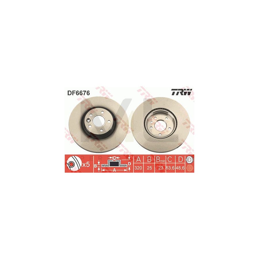 TRW DF6676S Brake Disc Vented, Painted  - 1 piece