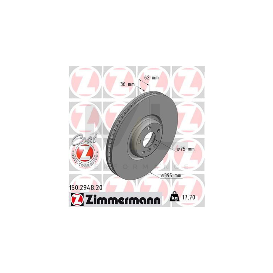 ZIMMERMANN COAT Z 150.2948.20 Brake Disc Internally Vented, Coated, High-carbon