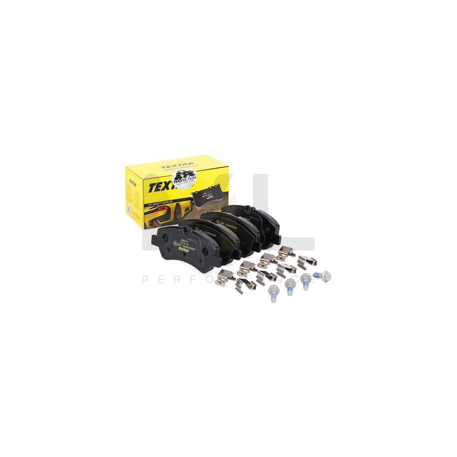 TEXTAR 2560301 Brake pad set prepared for wear indicator, with brake caliper screws, with accessories