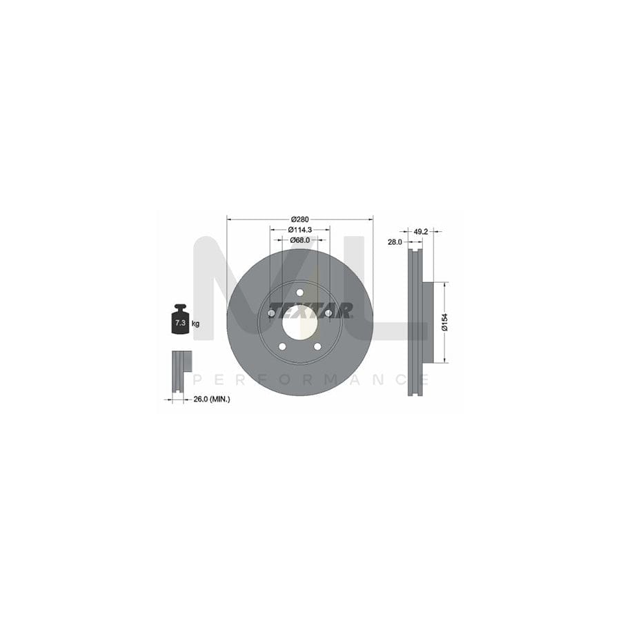 TEXTAR PRO 92109403 Brake Disc Internally Vented, Coated, without wheel hub, without wheel studs  - 1 piece