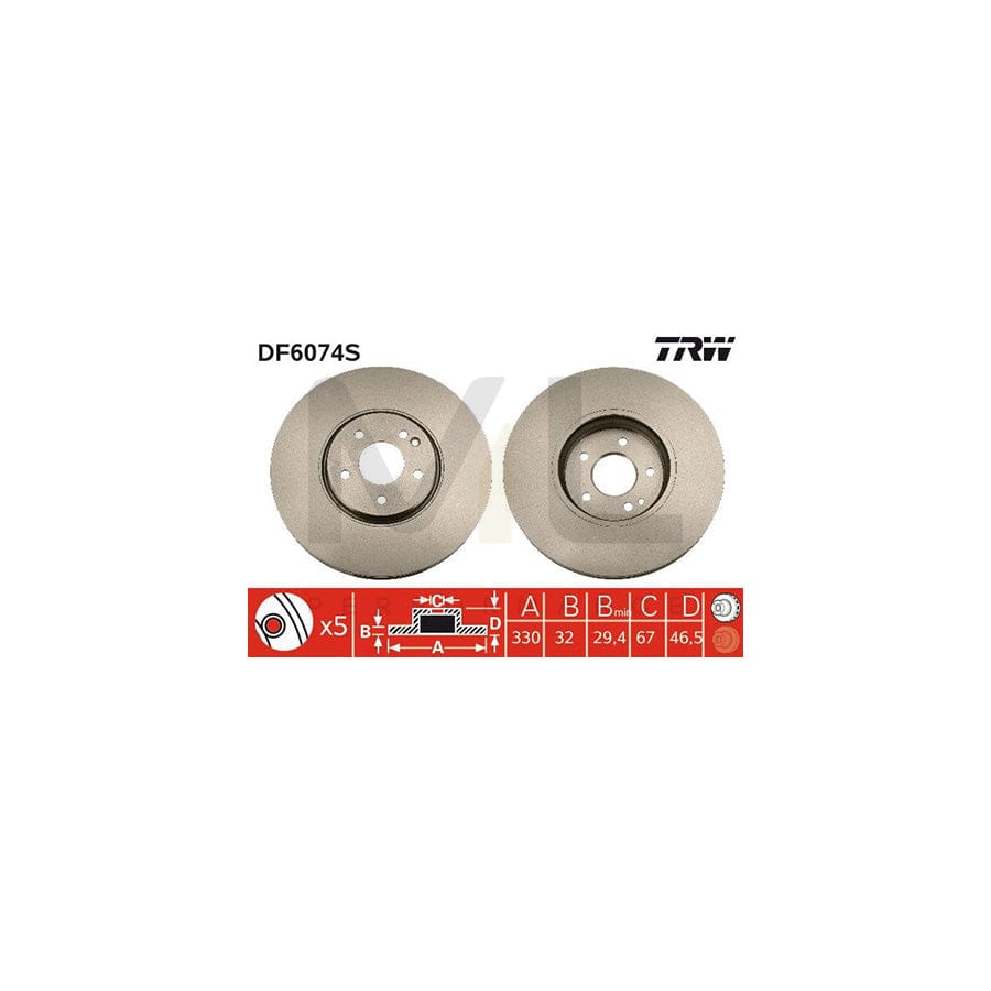 TRW DF6074S Brake Disc Vented, Painted  - 1 piece