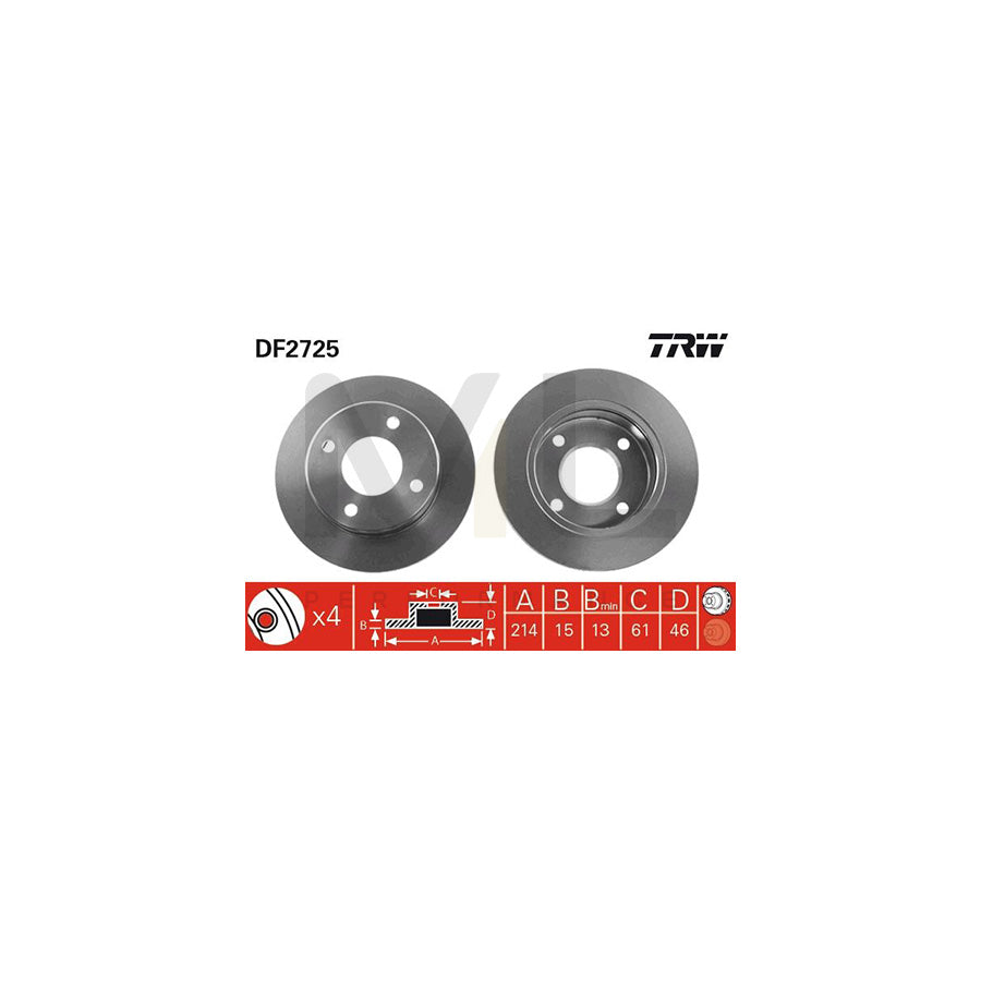 TRW DF2725 Brake Disc for NISSAN Micra I Hatchback (K10) Vented  - 1 piece