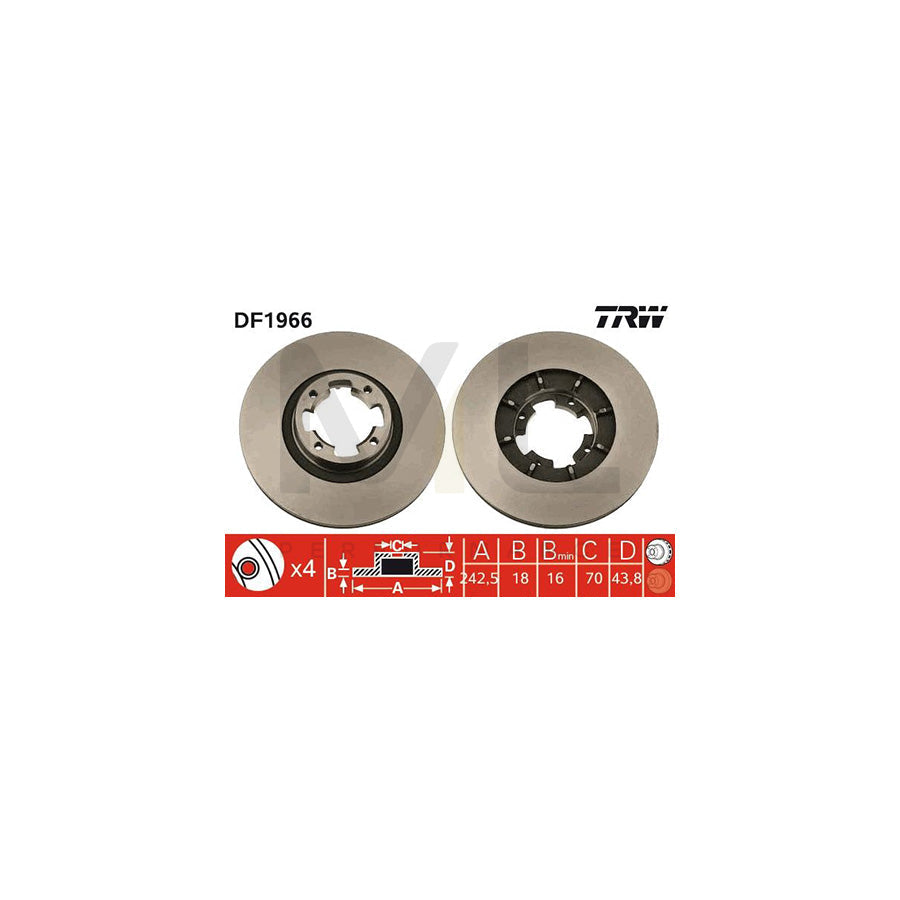 TRW DF1966 Brake Disc Vented  - 1 piece