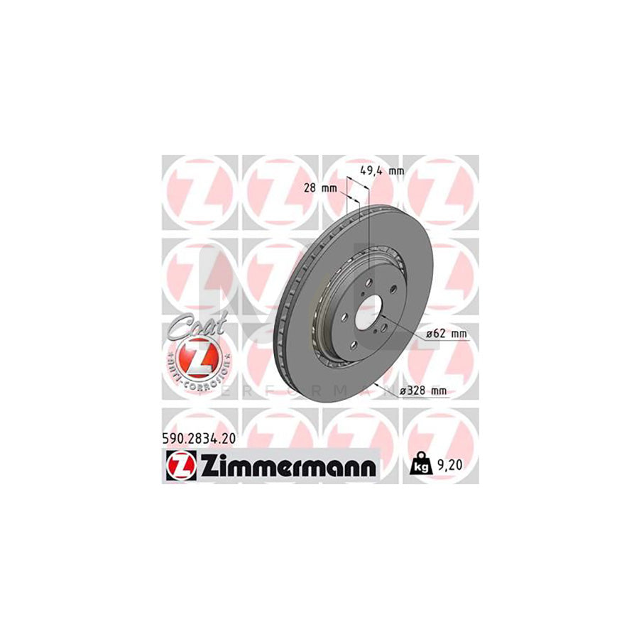 ZIMMERMANN 590.2834.20 Brake Disc for TOYOTA RAV4 IV Off-Road (XA40) Externally Vented, Coated, High-carbon  - 1 piece