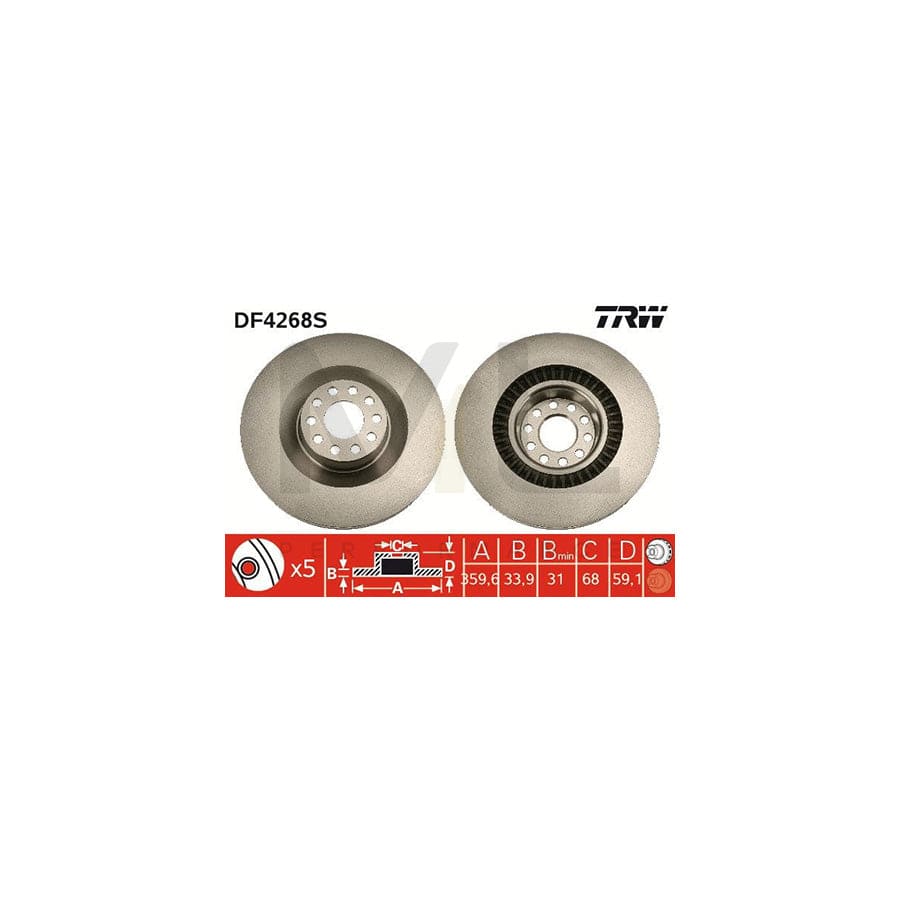 TRW DF4268S Brake Disc Vented, Painted, High-carbon  - 1 piece