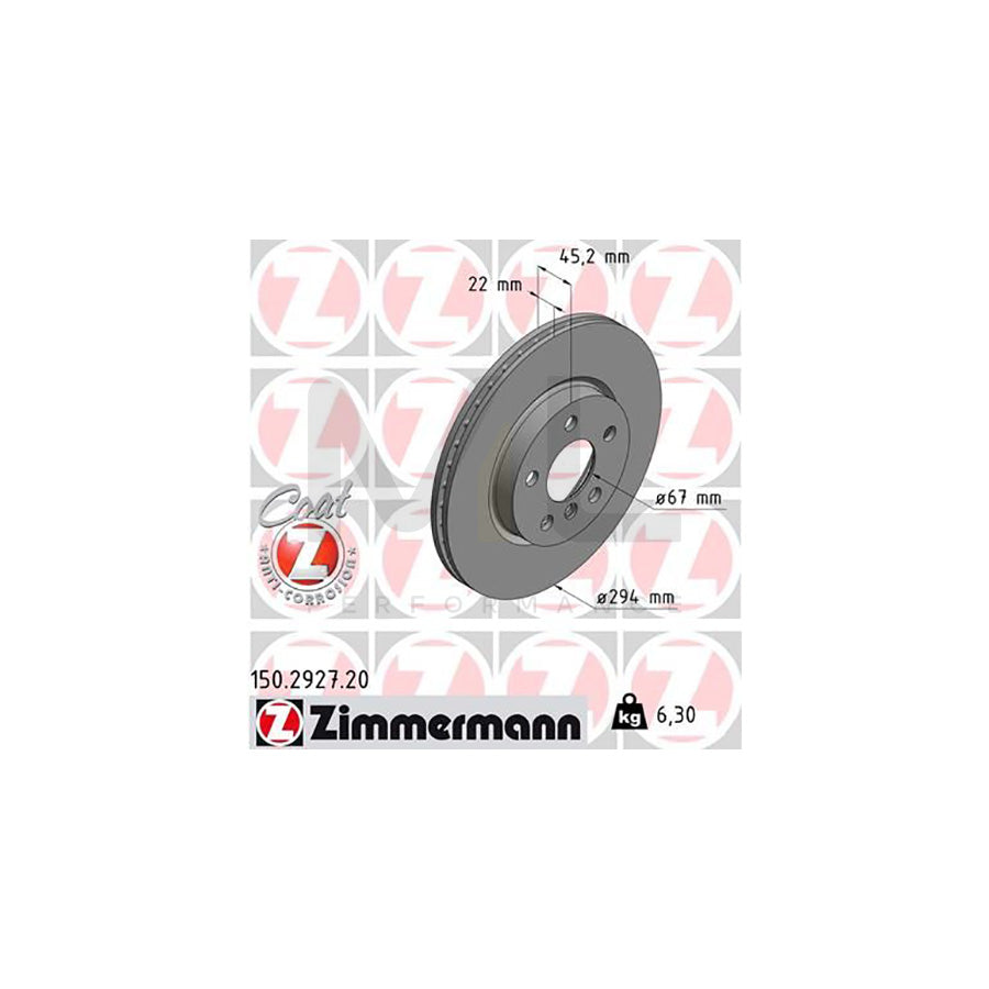 ZIMMERMANN COAT Z 150.2927.20 Brake Disc Internally Vented, Coated, High-carbon  - 1 piece