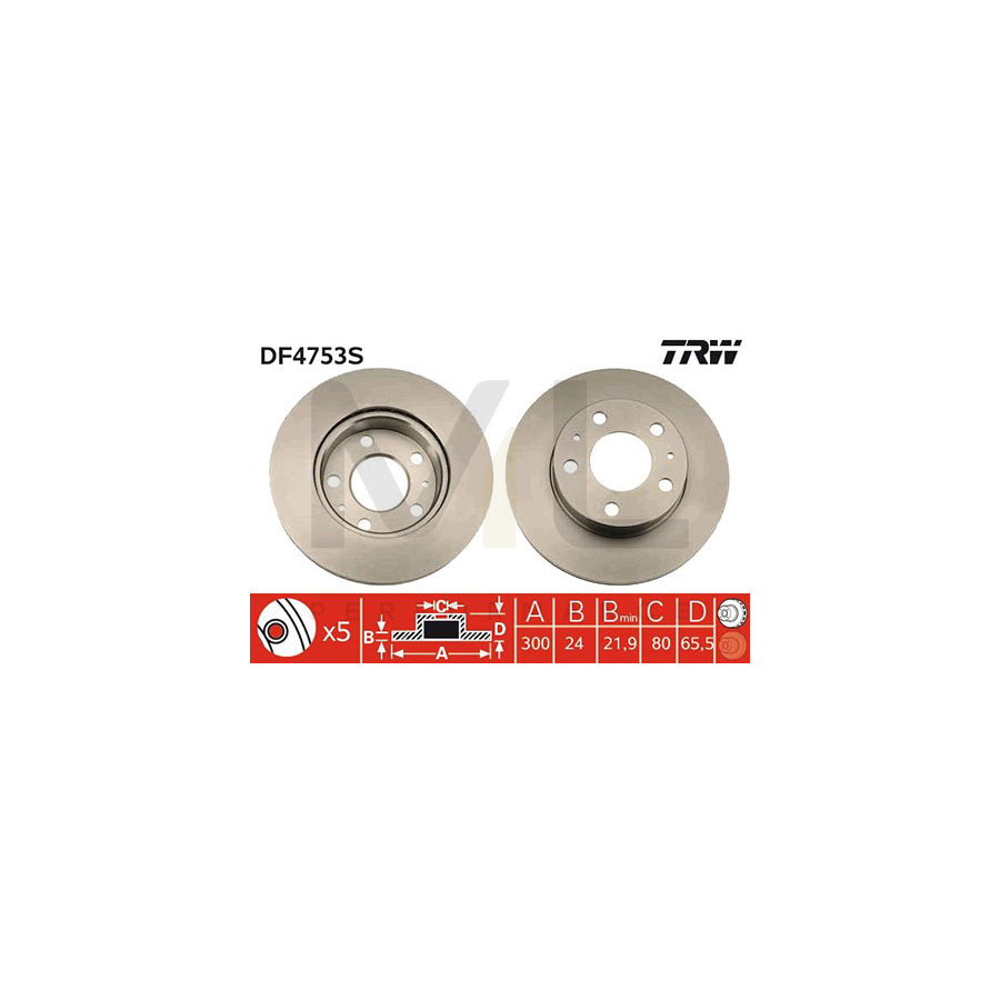 TRW DF4753S Brake Disc Vented  - 1 piece