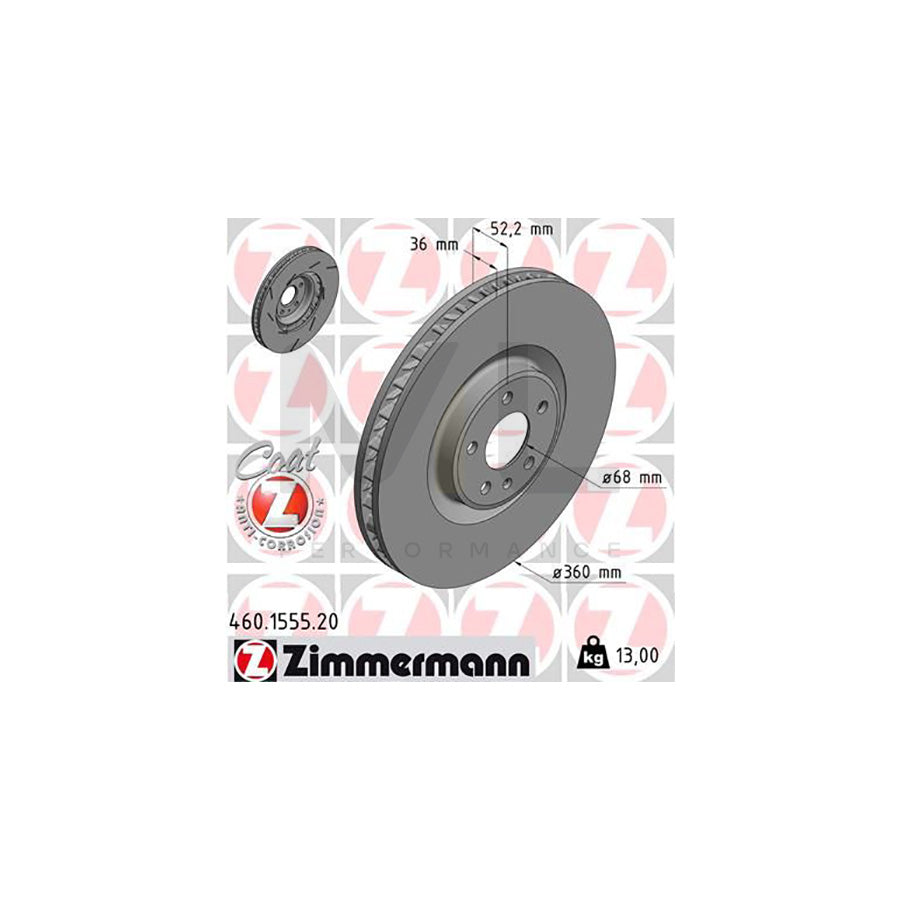 ZIMMERMANN COAT Z 460.1555.20 Brake Disc for PORSCHE Macan (95B) Internally Vented, Slotted, Coated, High-carbon