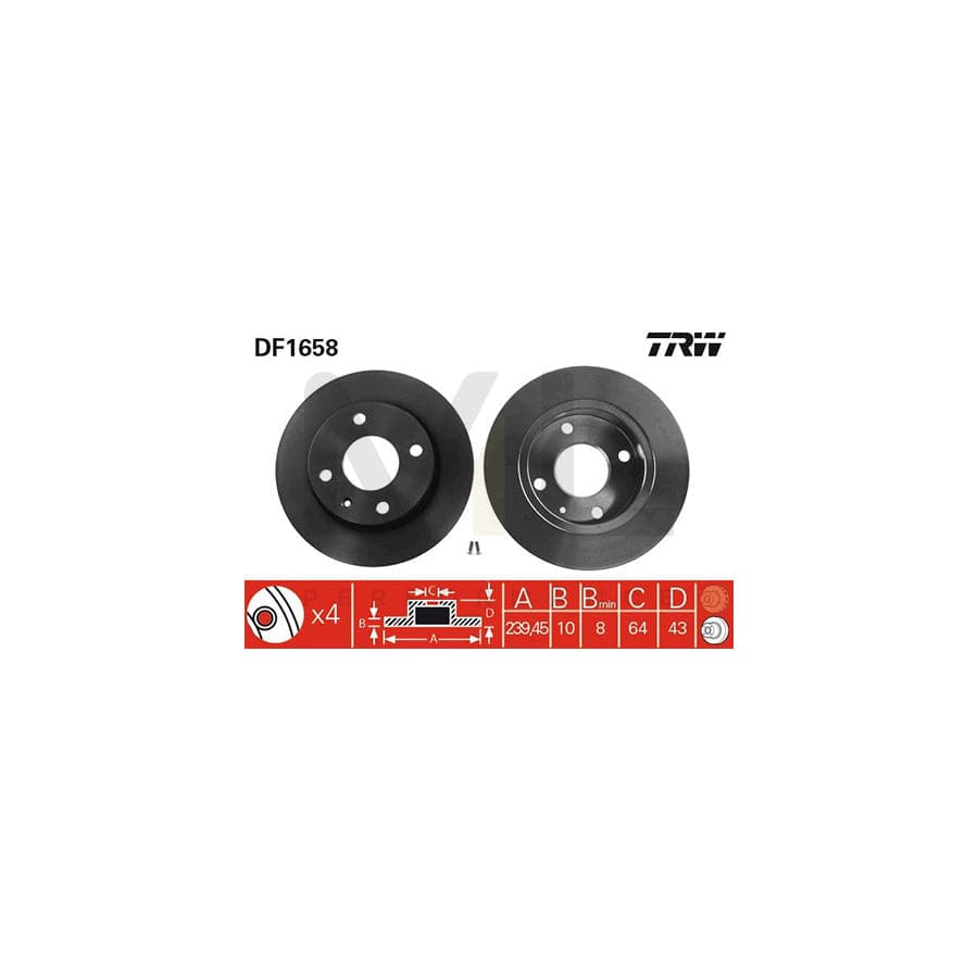 TRW DF1658 Brake Disc Solid, Painted, with bolts/screws  - 1 piece