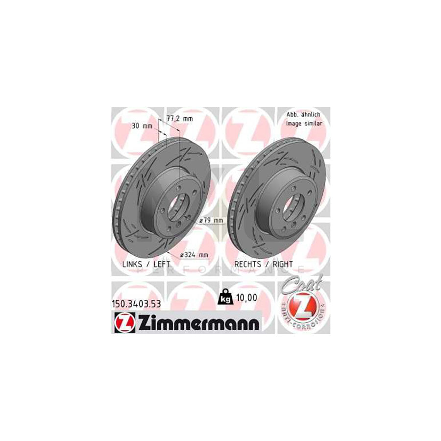 ZIMMERMANN 150.3403.53 Brake Disc Internally Vented, Slotted, Coated, High-carbon  - 1 piece