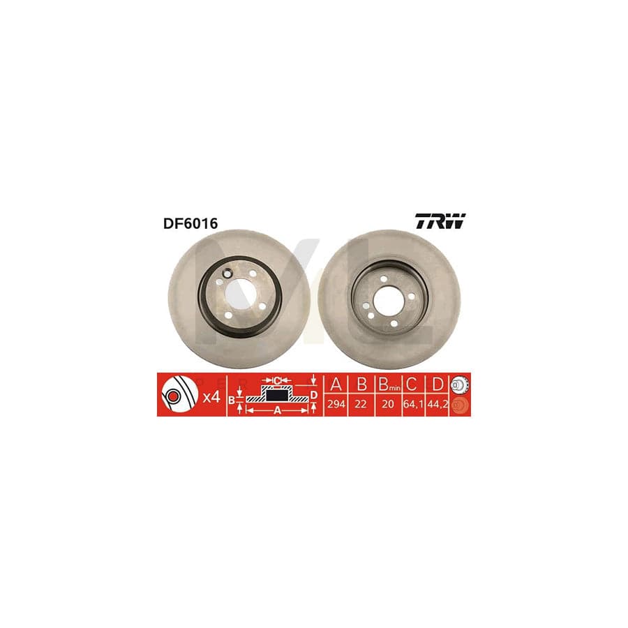 TRW DF6016 Brake Disc Vented  - 1 piece