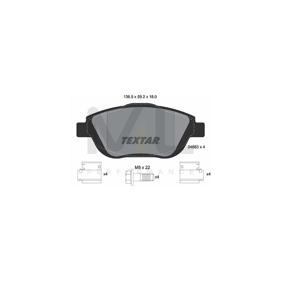 TEXTAR 2488301 Brake pad set not prepared for wear indicator, with brake caliper screws, with accessories