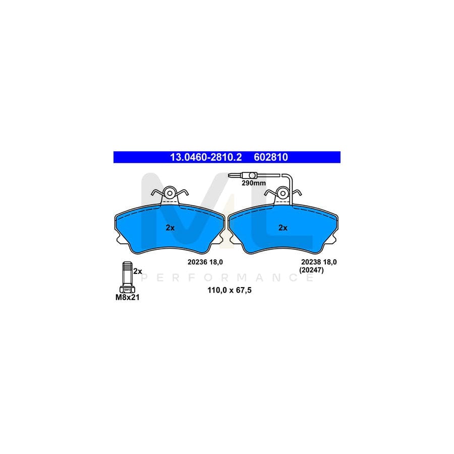 ATE 13.0460-2810.2 Brake pad set for RENAULT Espace II (J63/S63) incl. wear warning contact, with brake caliper screws