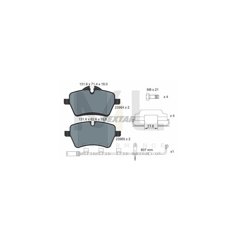 TEXTAR 2398407 Brake pad set for MINI Hatchback (R56) incl. wear warning contact, with brake caliper screws, with accessories