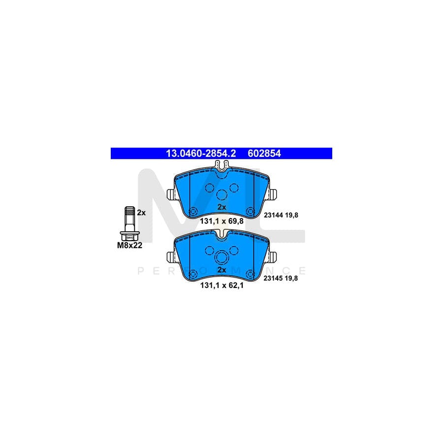 ATE 13.0460-2854.2 Brake pad set excl. wear warning contact, prepared for wear indicator, with brake caliper screws
