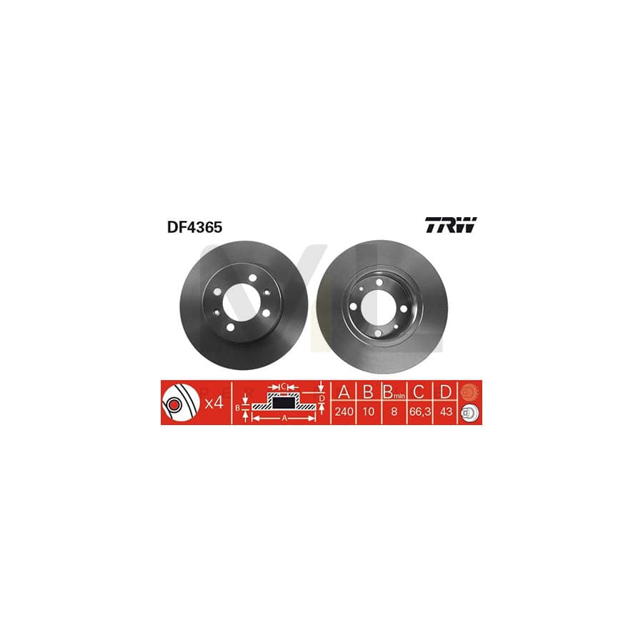 TRW DF4365 Brake Disc Solid, Painted  - 1 piece