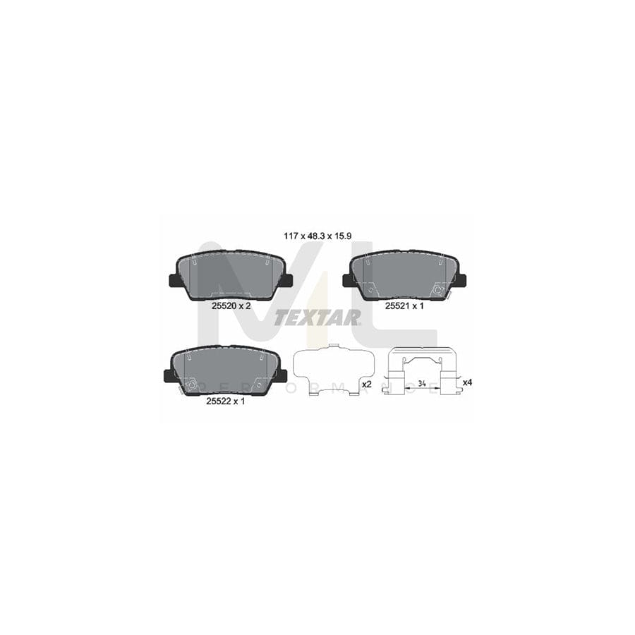 TEXTAR 2552003 Brake pad set with acoustic wear warning, with accessories