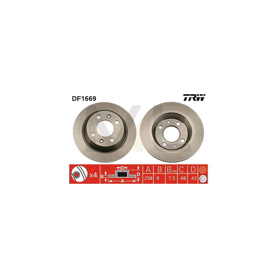 TRW DF1669 Brake Disc Solid, Painted, with bolts/screws  - 1 piece