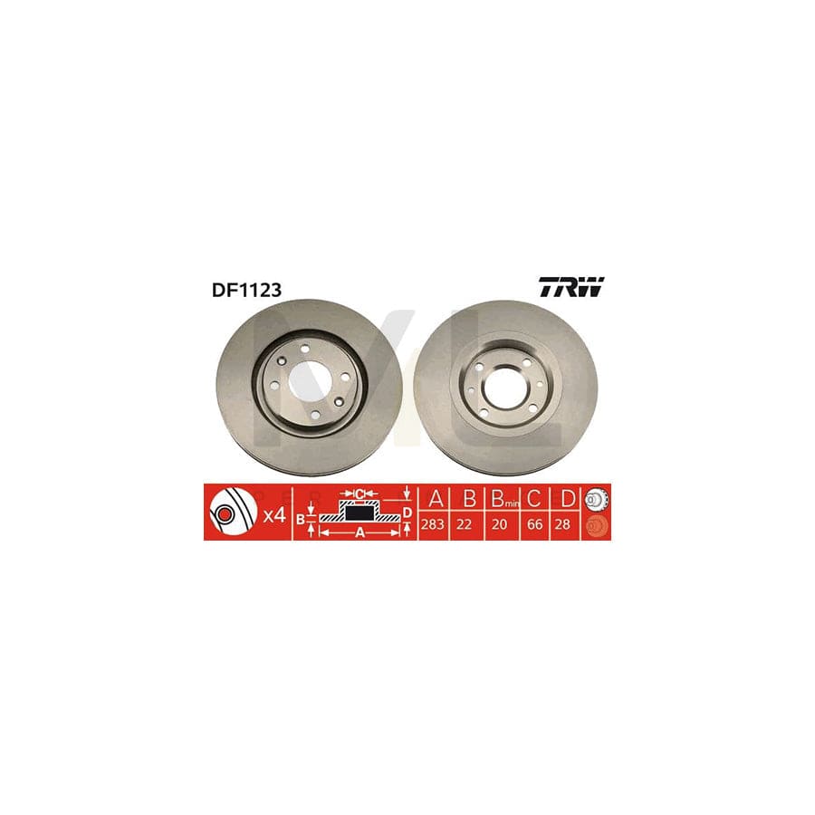 TRW DF1123 Brake Disc Vented, Painted  - 1 piece