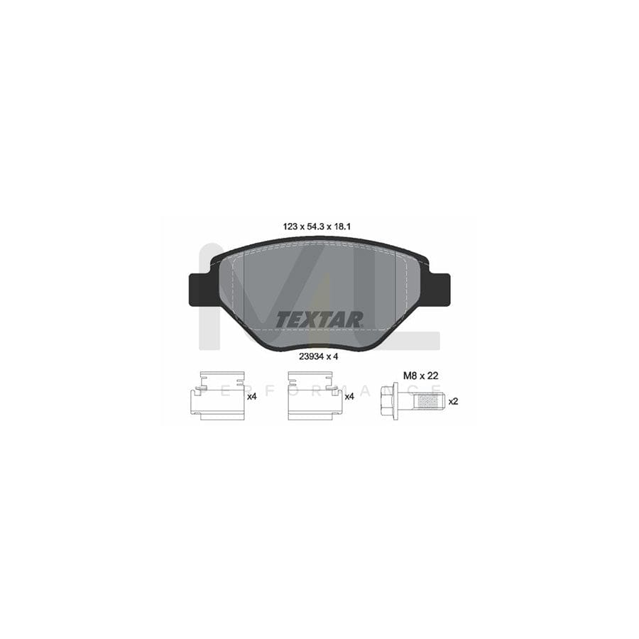 TEXTAR 2393401 Brake pad set for RENAULT MEGANE not prepared for wear indicator, with brake caliper screws