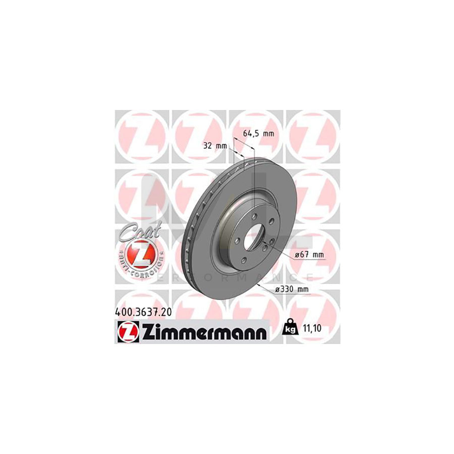 ZIMMERMANN COAT Z 400.3637.20 Brake Disc Internally Vented, Coated, High-carbon  - 1 piece